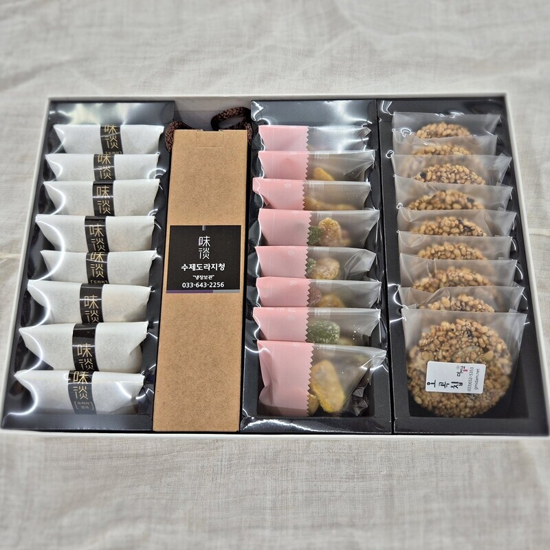 강릉몰,강릉미담 (종합선물 25-02호)도라지정과 도라지청 생강정과 오곡칩 (도청생오) 맛과 멋과 품위있는 추석 설 명절선물 부모님 시댁