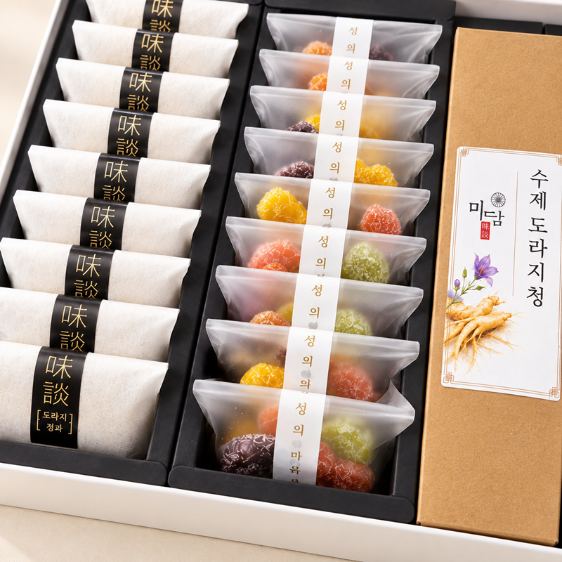 강원더몰,강릉미담 프리미엄 25-02 (도라지정과,편강,도라지청,오곡칩)